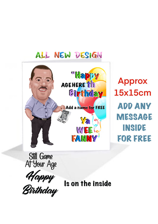 Personalise still game auld pals inspired Birthday cards Stevie the bookie