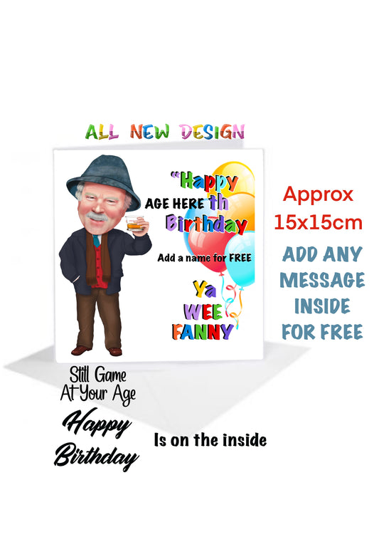 Personalise still game auld pals inspired Birthday cards