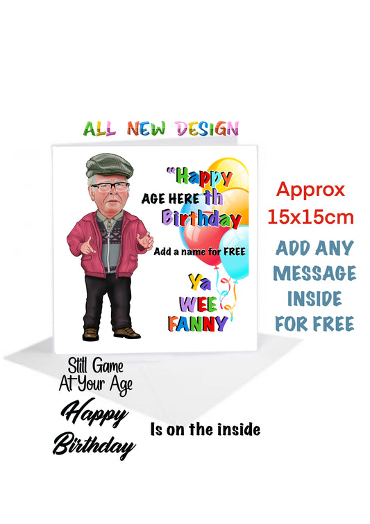 Personalise still game auld pals inspired Birthday cards Winston