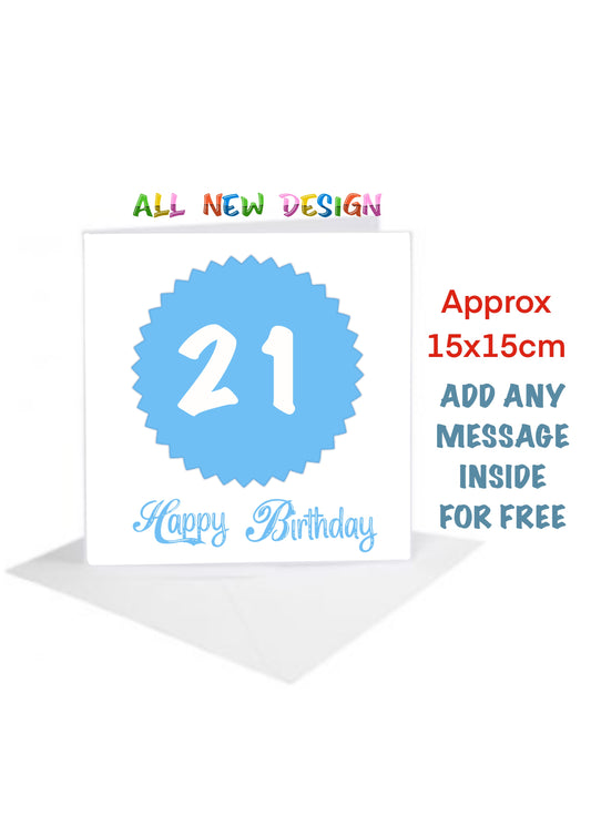 Age Birthday Cards-Cards 21 in blue