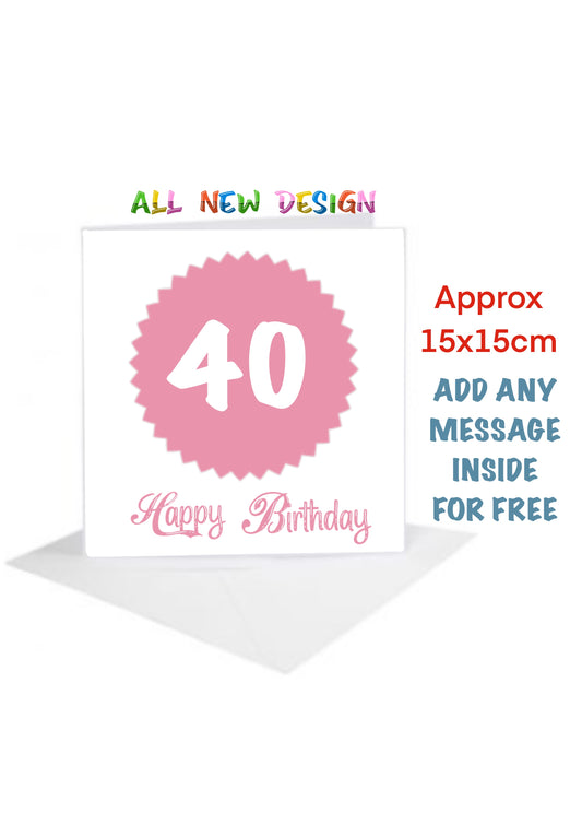 Age Birthday Cards-Cards 40 in pink