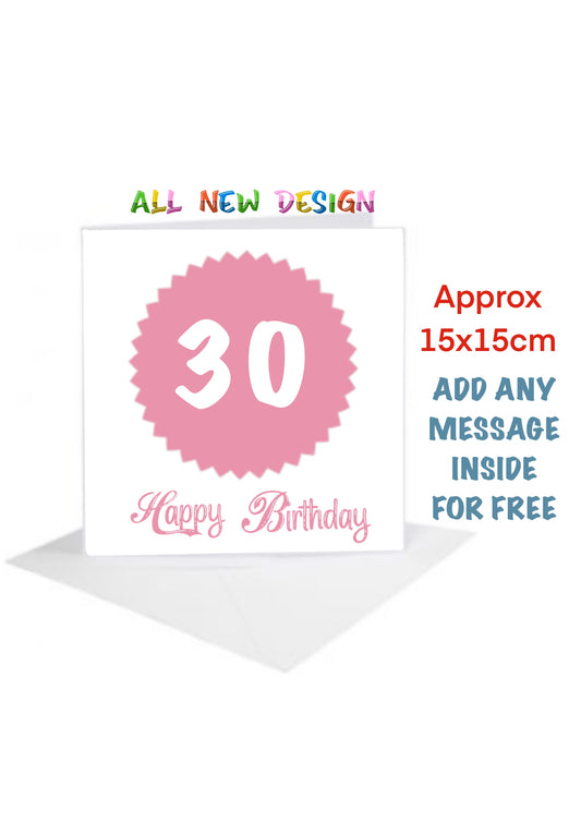 Age Birthday Cards-Cards 30 in pink