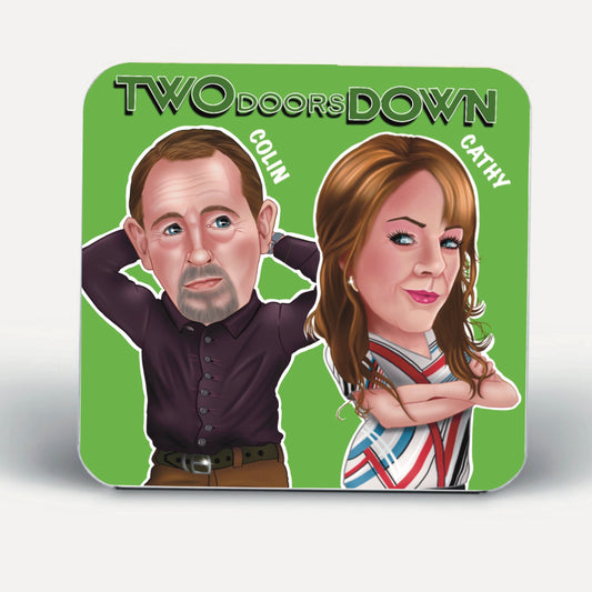 Two doors down inspired coasters-coasters Collin and Cathy