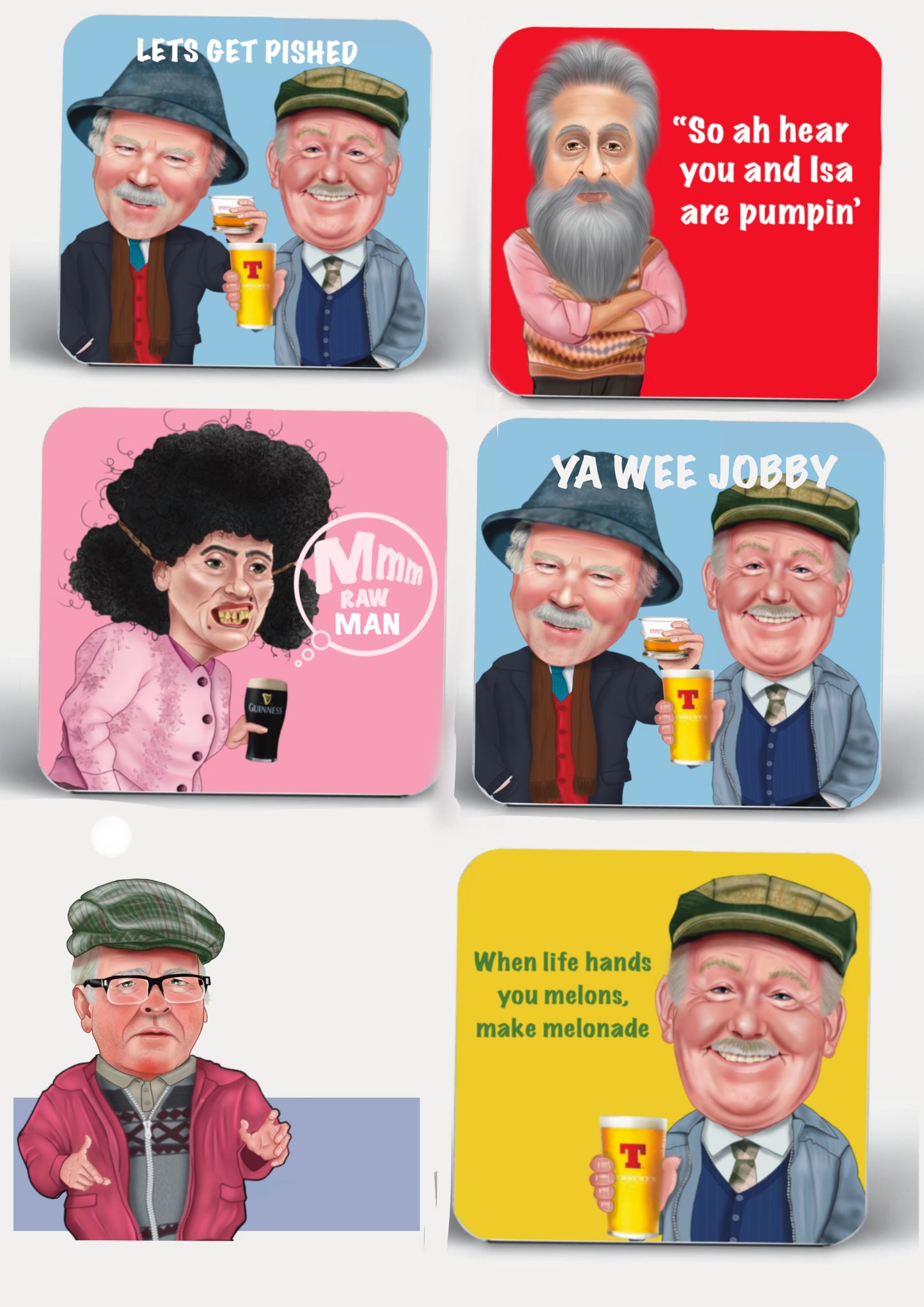 Set of 6 still game inspired coasters-coasters Auld Pals