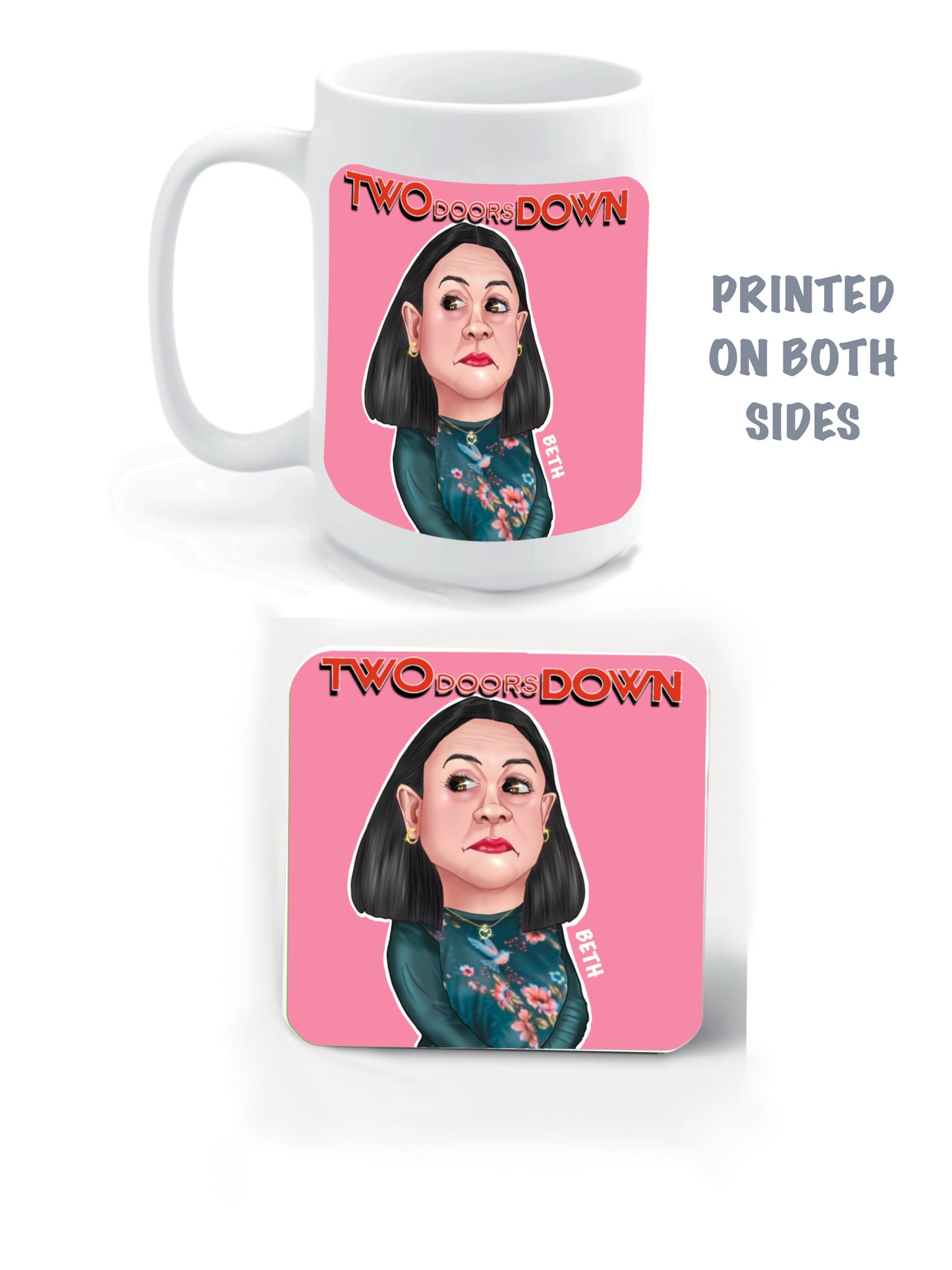 Two Doors Down Coaster and Mugs set Beth