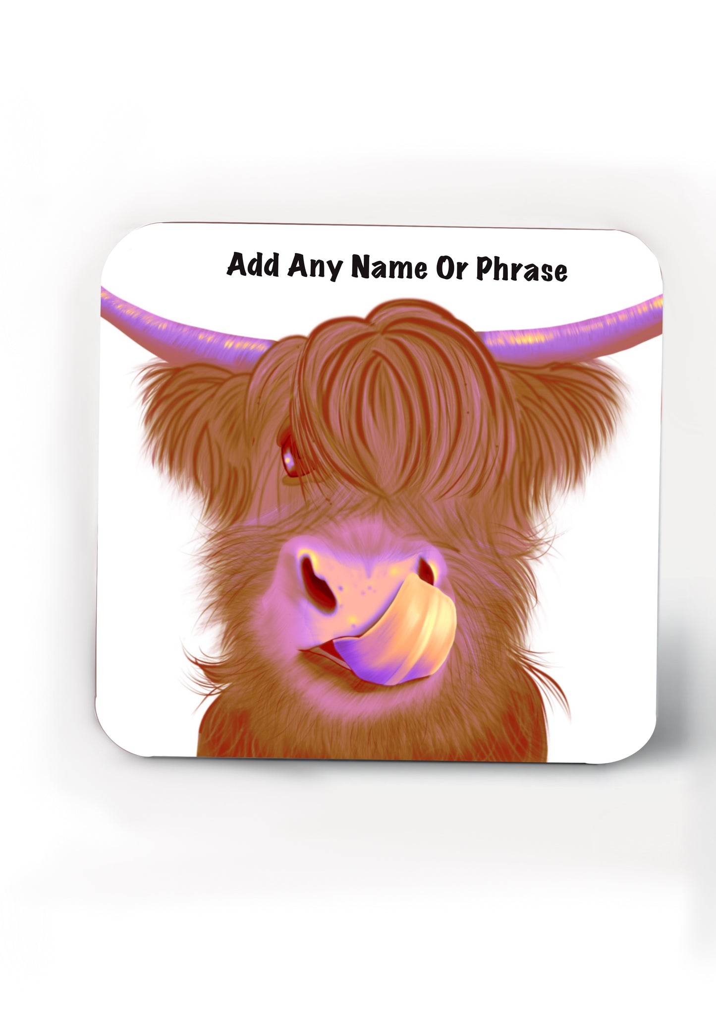 Set of 4 Highland Cow coasters-Coasters add a name or phrase for FREE