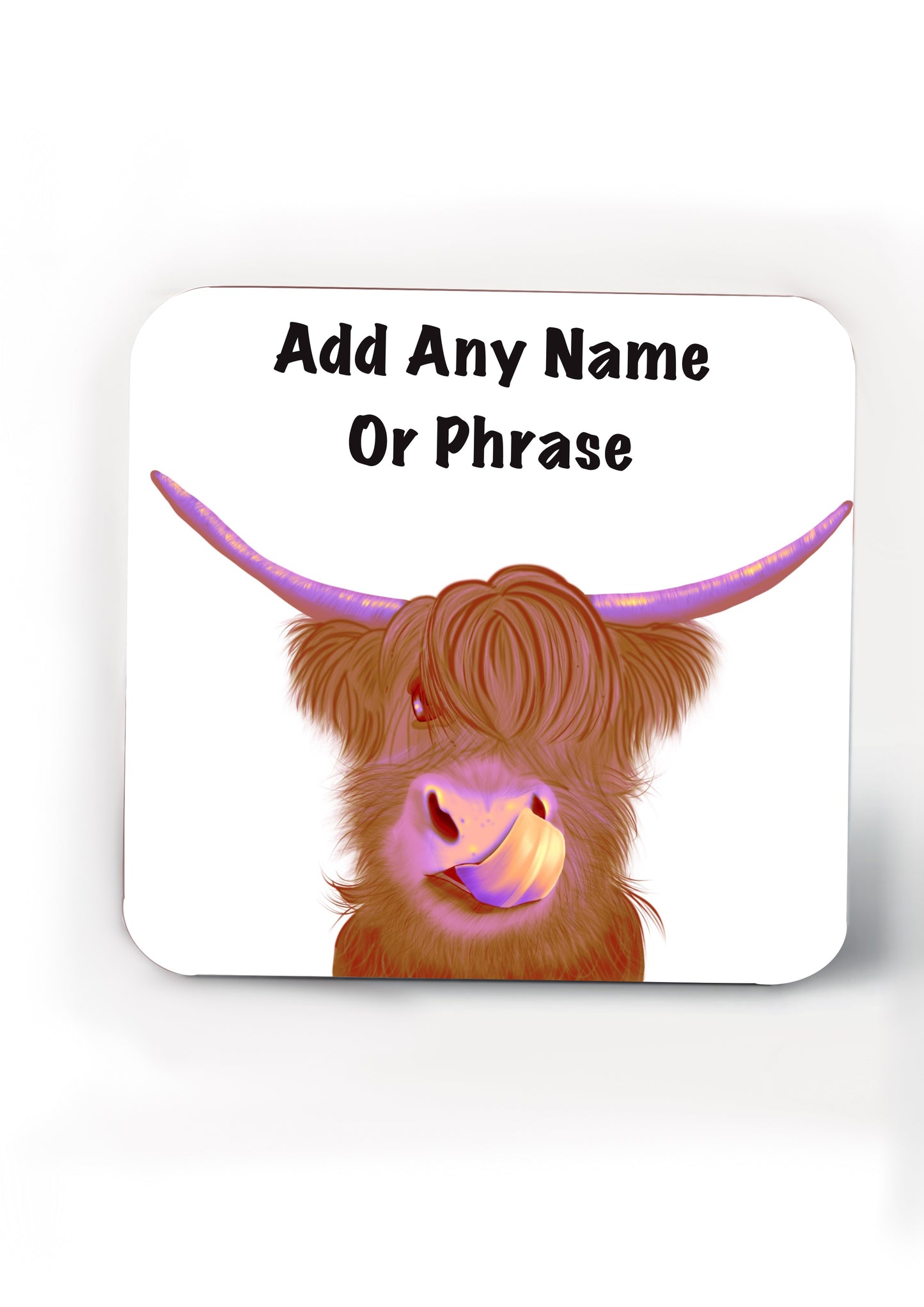 Set of 4 Highland Cow coasters-Coasters add a name or phrase for FREE