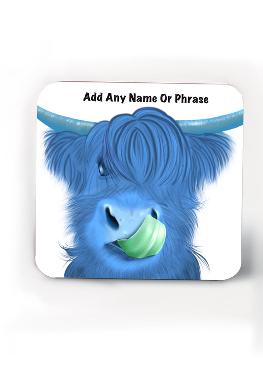 Set of 4 Highland Cow coasters-Coasters add a name or phrase for FREE