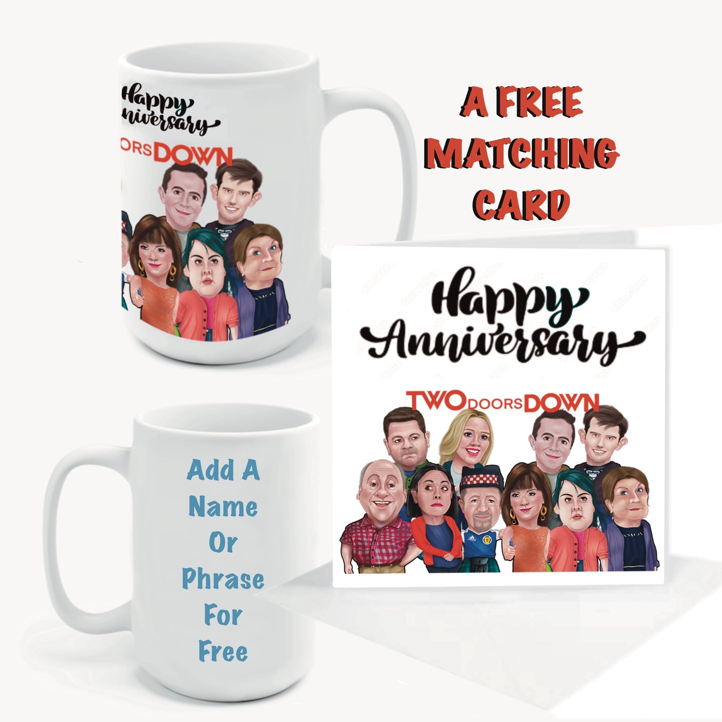 Two Doors Down Mug Wrap Anniversary Mugs-Mugs and get a FREE Cards-Cards