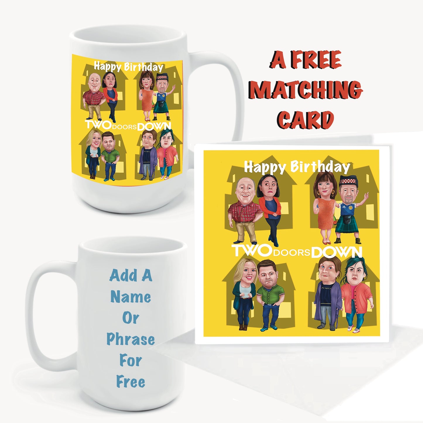 Two Doors Down Mugs-mugs plus a FREE matching Cards-Cards yellow