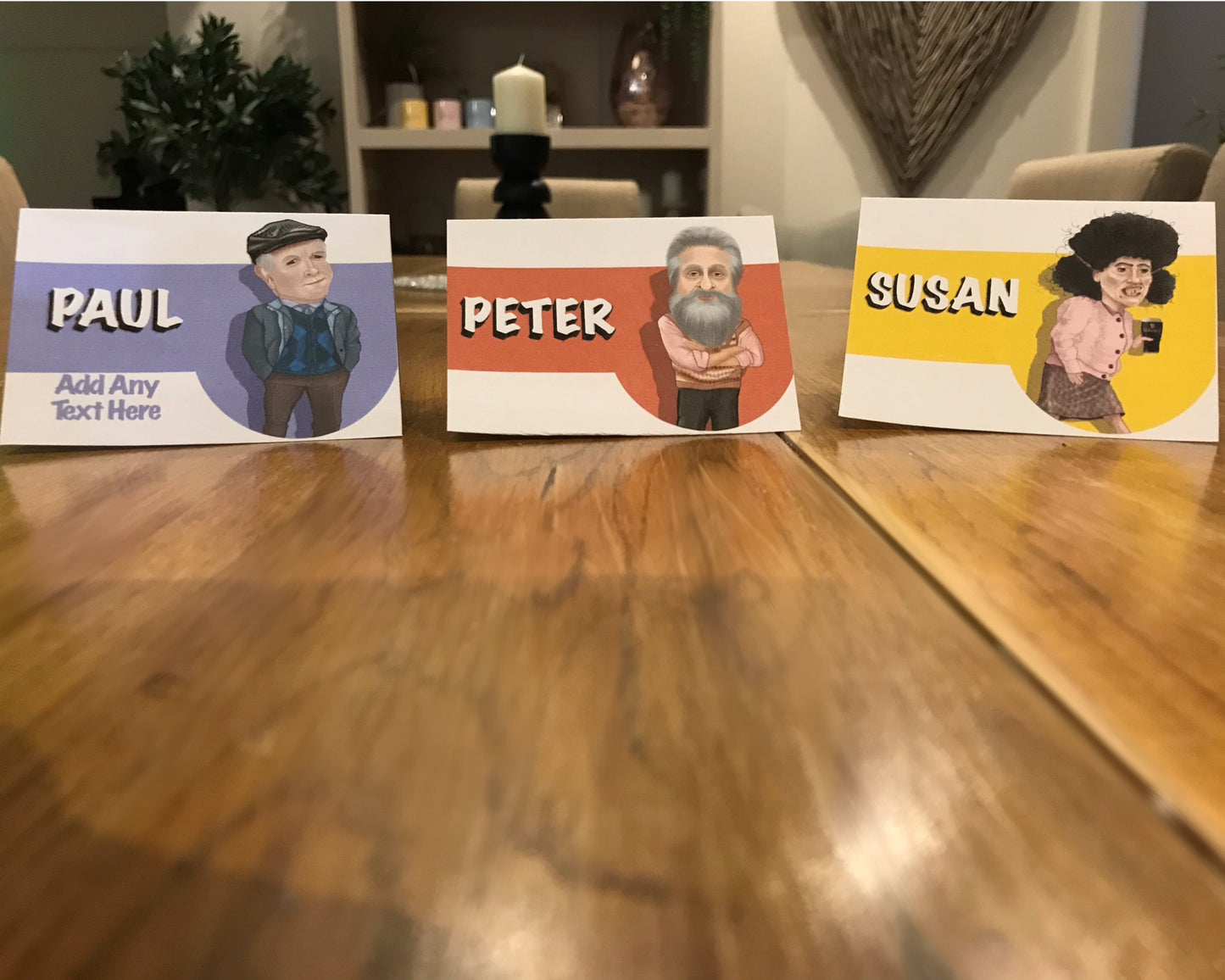 20 x Party And Wedding Table Name Place Settings from the auld pals of Still Game in 4 styles (Copy)