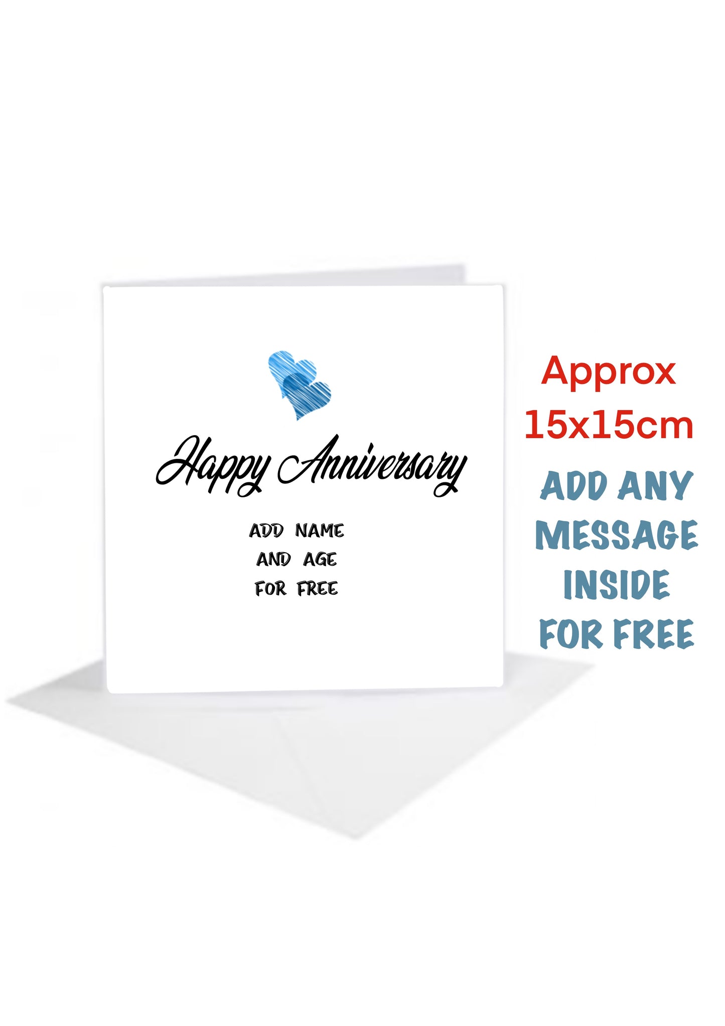 Happy Anniversaary Cards blue heart add details for FREE