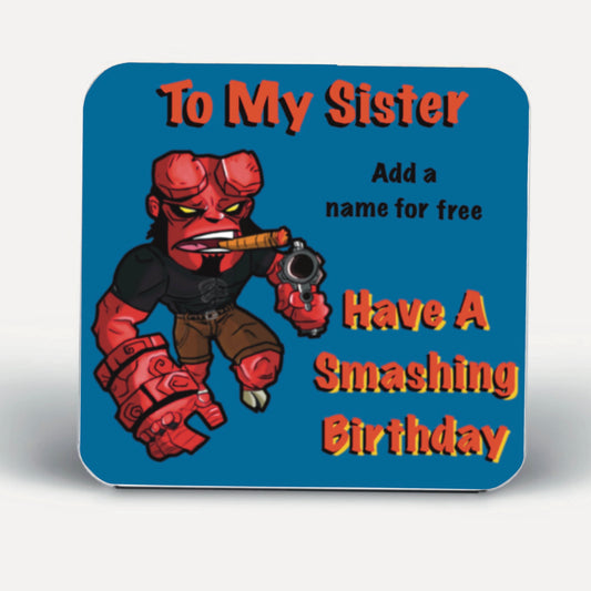 Hellboy Birthday Coasters-Coasters #sister add a name for FREE