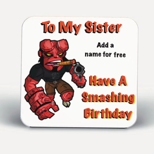 Hellboy Birthday Coasters-Coasters #sister #birthday add a name for FREE