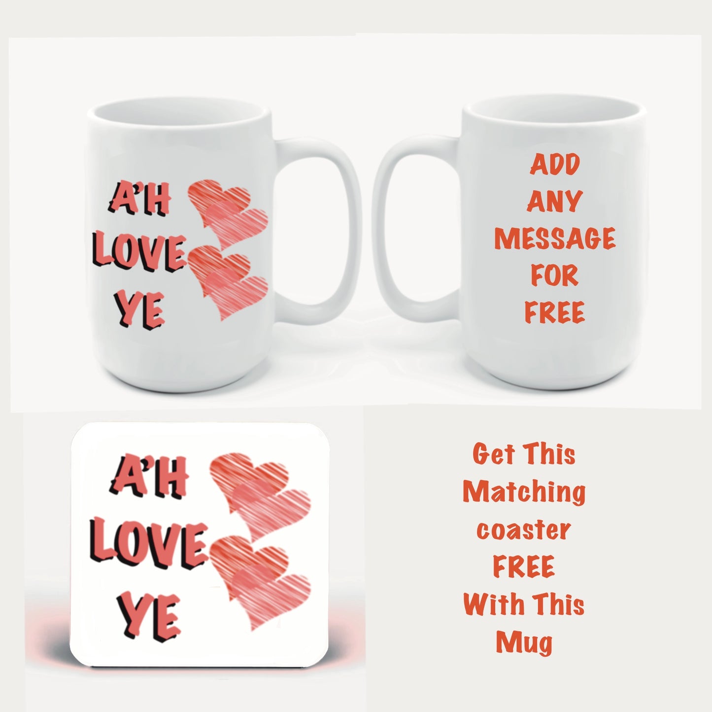 Valentines Mugs-Mugs Get a FREE matching Coaster